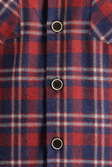 Erkek Giyim - AÇIK KIRMIZI XL Beden Uzun Kol Regular Fit Ekose Oduncu Gömlek