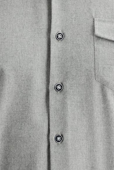 Erkek Giyim - AÇIK GRİ L Beden Uzun Kol Slim Fit Oduncu Spor Gömlek