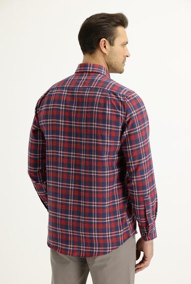 Erkek Giyim - AÇIK KIRMIZI XL Beden Uzun Kol Regular Fit Ekose Oduncu Gömlek