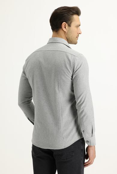 Erkek Giyim - AÇIK GRİ L Beden Uzun Kol Slim Fit Oduncu Spor Gömlek