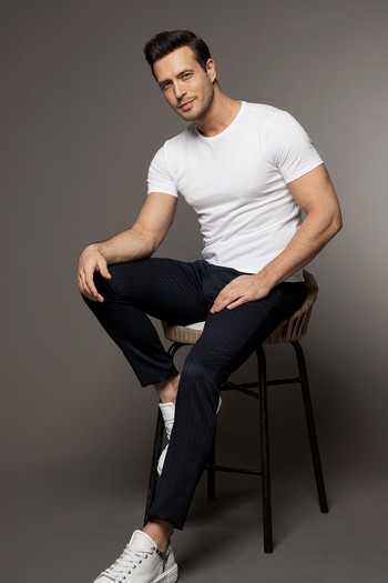 Erkek Giyim - Süper Slim Fit Beli Lastikli İpli Çizgili Pantolon