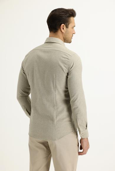 Erkek Giyim - AÇIK BEJ S Beden Uzun Kol Slim Fit Oduncu Spor Gömlek