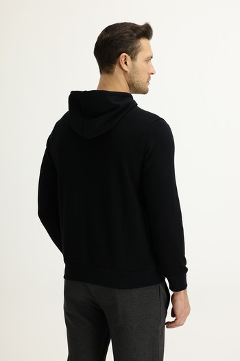 Erkek Giyim - Kapüşonlu Baskılı Slim Fit Sweatshirt