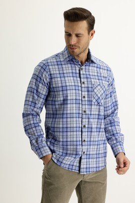 Erkek Giyim - AÇIK MAVİ M Beden Uzun Kol Regular Fit Ekose Oduncu Gömlek