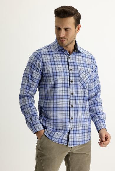 Erkek Giyim - AÇIK MAVİ XL Beden Uzun Kol Regular Fit Ekose Oduncu Gömlek