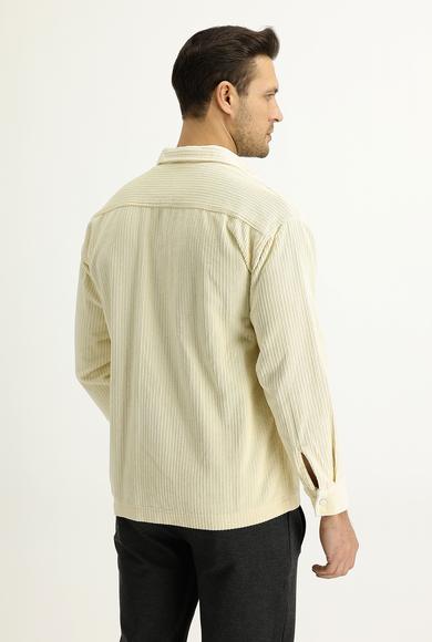 Erkek Giyim - KREM 48 Beden Slim Fit Shacket Gömlek / Mont