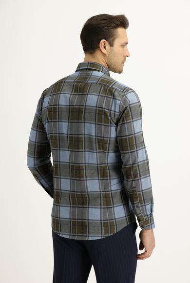 Erkek Giyim - AÇIK MAVİ M Beden Uzun Kol Slim Fit Ekose Oduncu Gömlek