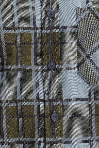 Erkek Giyim - AÇIK MAVİ M Beden Uzun Kol Slim Fit Ekose Oduncu Gömlek