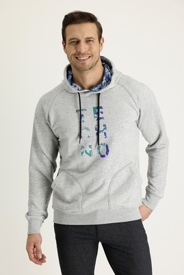 Erkek Giyim - ORTA GRİ MELANJ S Beden Kapüşonlu Baskılı Sweatshirt