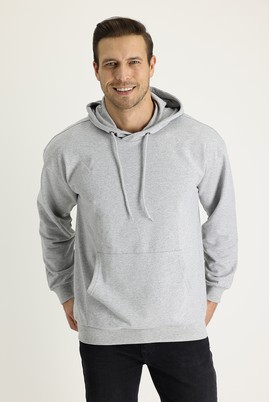Erkek Giyim - AÇIK GRİ MELANJ M Beden Kapüşonlu Oversize Sweatshirt