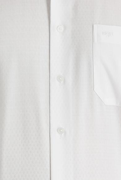 Erkek Giyim - BEYAZ M Beden Uzun Kol Desenli Manşetli Klasik Gömlek