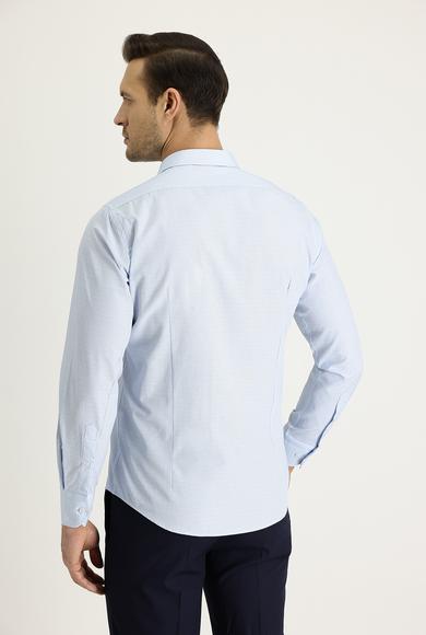 Erkek Giyim - MAVİ XXL Beden Uzun Kol Slim Fit Desenli Gömlek
