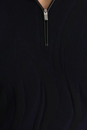 Erkek Giyim - Polo Yaka Fermuarlı Slim Fit Triko Kazak