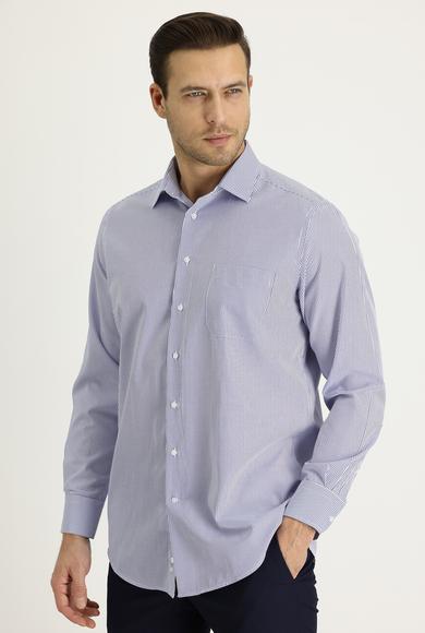 Erkek Giyim - UÇUK MAVİ 4X Beden Uzun Kol Regular Fit Çizgili Gömlek