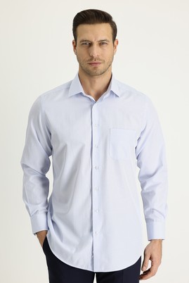 Erkek Giyim - MAVİ XL Beden Uzun Kol Regular Fit Çizgili Gömlek