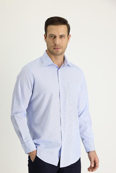 Erkek Giyim - MAVİ XXL Beden Uzun Kol Regular Fit Çizgili Gömlek