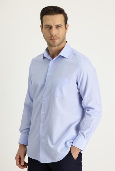 Erkek Giyim - AÇIK MAVİ L Beden Uzun Kol Regular Fit Çizgili Gömlek