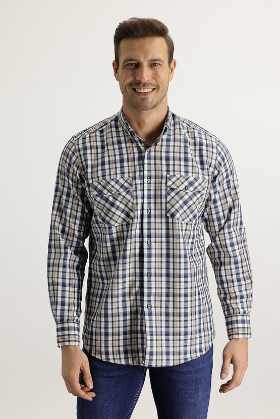 Erkek Giyim - Uzun Kol Relax Fit Ekose Gömlek