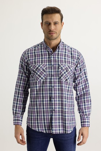 Erkek Giyim - Uzun Kol Relax Fit Ekose Gömlek