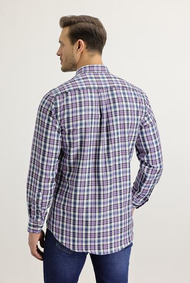 Erkek Giyim - LİLA XL Beden Uzun Kol Relax Fit Ekose Gömlek