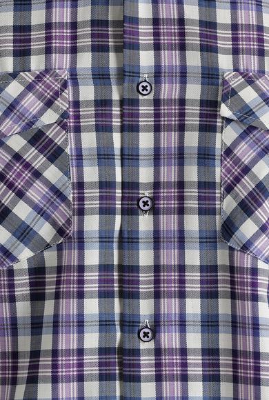 Erkek Giyim - LİLA XL Beden Uzun Kol Relax Fit Ekose Gömlek