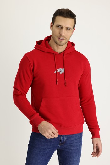 Erkek Giyim - Kapüşonlu Nakışlı Sweatshirt