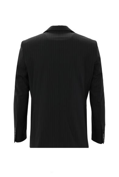 Erkek Giyim - SİYAH 52 Beden Regular Fit Yünlü Çizgili Takım Elbise