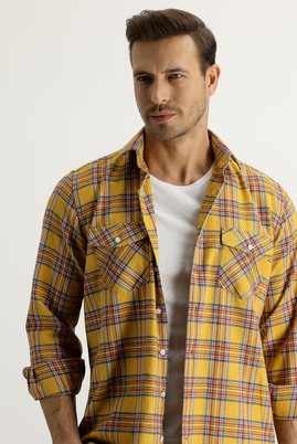 Erkek Giyim - HARDAL XL Beden Regular Fit Ekose Shacket Gömlek/Mont