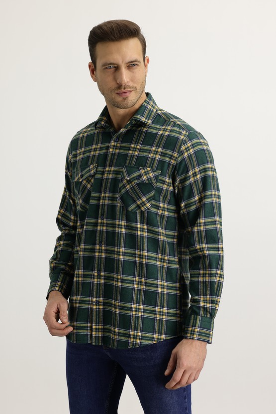 Erkek Giyim - Regular Fit Ekose Shacket Gömlek/Mont