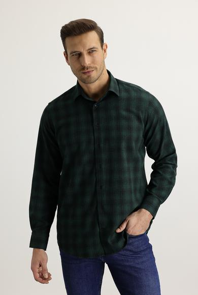 Erkek Giyim - ORTA HAKİ XXL Beden Uzun Kol Regular Fit Ekose Oduncu Gömlek