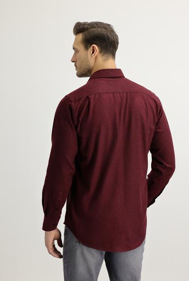 Erkek Giyim - KOYU BORDO XL Beden Uzun Kol Regular Fit Oduncu Gömlek