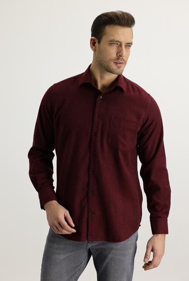 Erkek Giyim - KOYU BORDO XL Beden Uzun Kol Regular Fit Oduncu Gömlek