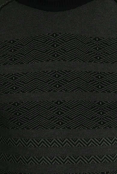 Erkek Giyim - SİYAH S Beden Bisiklet Yaka Regular Fit Desenli Triko Kazak