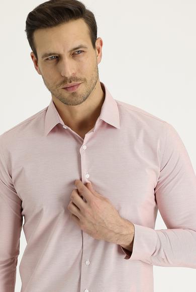 Erkek Giyim - AÇIK KIRMIZI M Beden Uzun Kol Slim Fit Desenli Gömlek