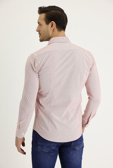 Erkek Giyim - AÇIK KIRMIZI S Beden Uzun Kol Slim Fit Desenli Gömlek