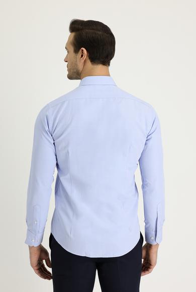 Erkek Giyim - GÖK MAVİSİ S Beden Uzun Kol Slim Fit Desenli Gömlek