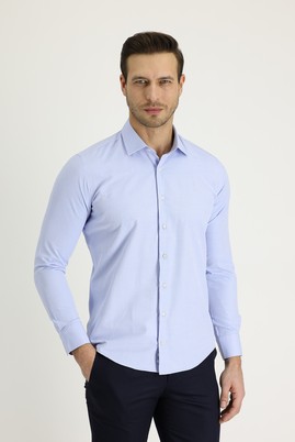 Erkek Giyim - GÖK MAVİSİ L Beden Uzun Kol Slim Fit Desenli Gömlek