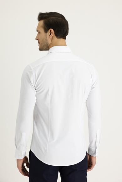Erkek Giyim - BEYAZ L Beden Uzun Kol Slim Fit Desenli Gömlek