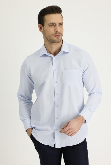 Erkek Giyim - UÇUK MAVİ XXL Beden Uzun Kol Desenli Klasik Gömlek