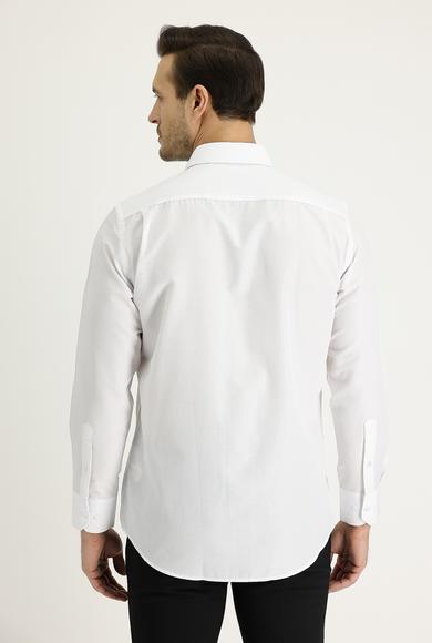 Erkek Giyim - BEYAZ XL Beden Uzun Kol Regular Fit Desenli Gömlek