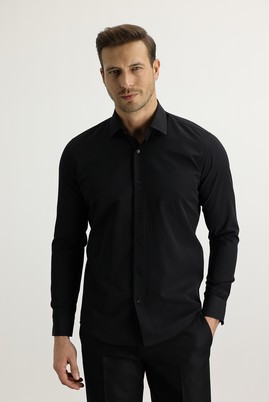 Erkek Giyim - Siyah M Beden Uzun Kol Slim Fit Gömlek