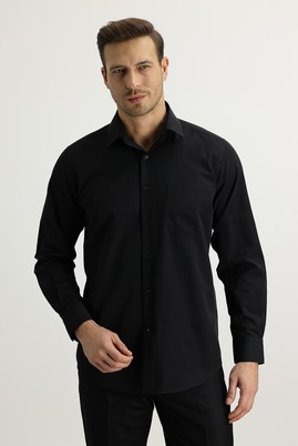 Erkek Giyim - Siyah 4X Beden Uzun Kol Klasik Gömlek