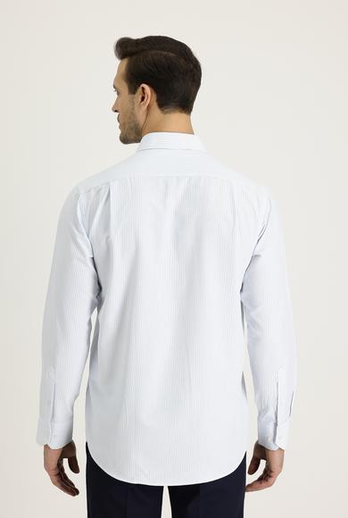 Erkek Giyim - UÇUK MAVİ M Beden Uzun Kol Çizgili Klasik Gömlek