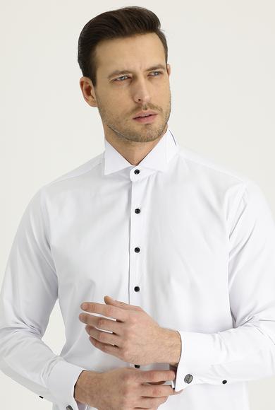 Erkek Giyim - BEYAZ M Beden Uzun Kol Ata Yaka Klasik Gömlek