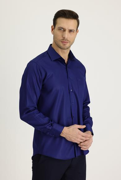 Erkek Giyim - ORTA LACİVERT XL Beden Uzun Kol Non Iron Klasik Gömlek