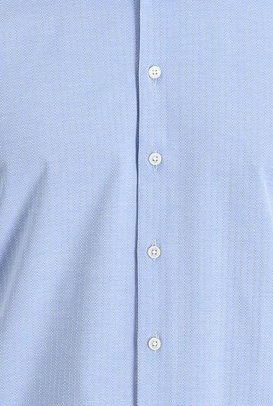 Erkek Giyim - AÇIK MAVİ XL Beden Uzun Kol Slim Fit Desenli Gömlek