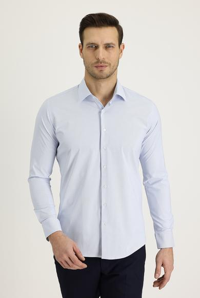 Erkek Giyim - KOYU MAVİ M Beden Uzun Kol Slim Fit Desenli Gömlek