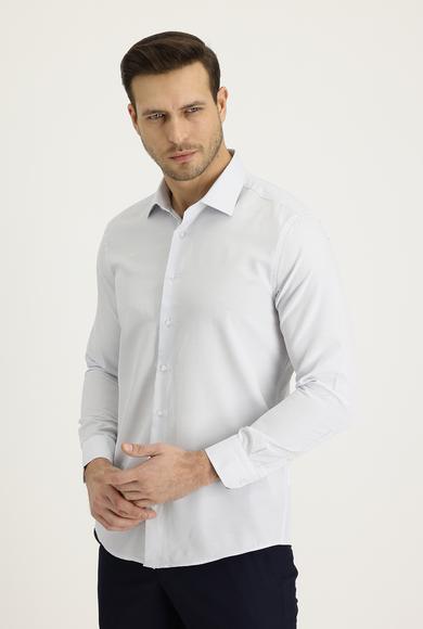 Erkek Giyim - AÇIK LACİVERT M Beden Uzun Kol Slim Fit Desenli Gömlek