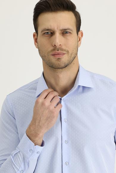 Erkek Giyim - UÇUK MAVİ L Beden Uzun Kol Slim Fit Desenli Gömlek