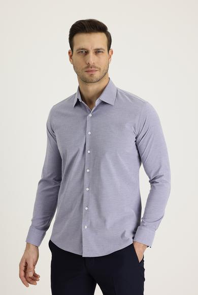 Erkek Giyim - SİYAH XL Beden Uzun Kol Slim Fit Desenli Gömlek